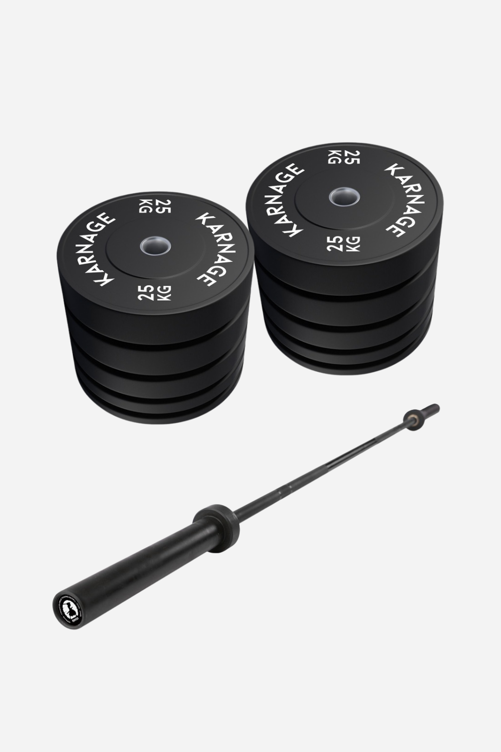 Karnage Ronin 7ft Bar & 150KG Black Olympic Bumper Plates