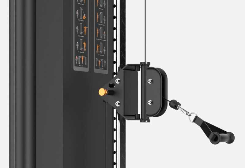 38-POSITION ADJUSTABLE PULLEY SYSTEM FOR UNLIMITED TRAINING OPTIONS